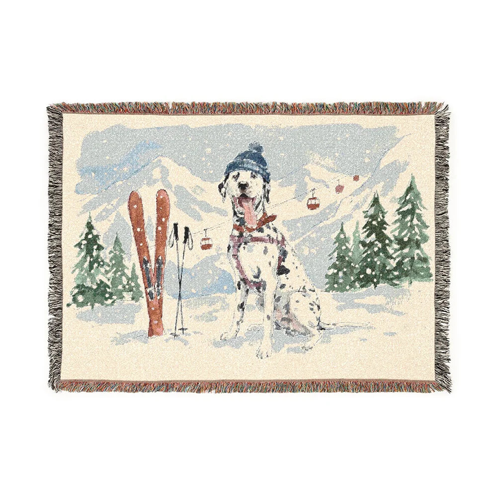 Custom Pet Ski Trip Woven Blanket